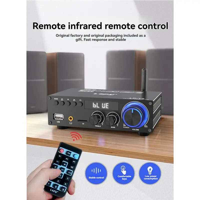 Фото Lepy LP-T2 Hi-Fi аудиоусилитель 2-канальный Bluetooth 5,1 мини-усилитель мощности для дома/наружной/гаража/театра EU PLUG-AB01 №4