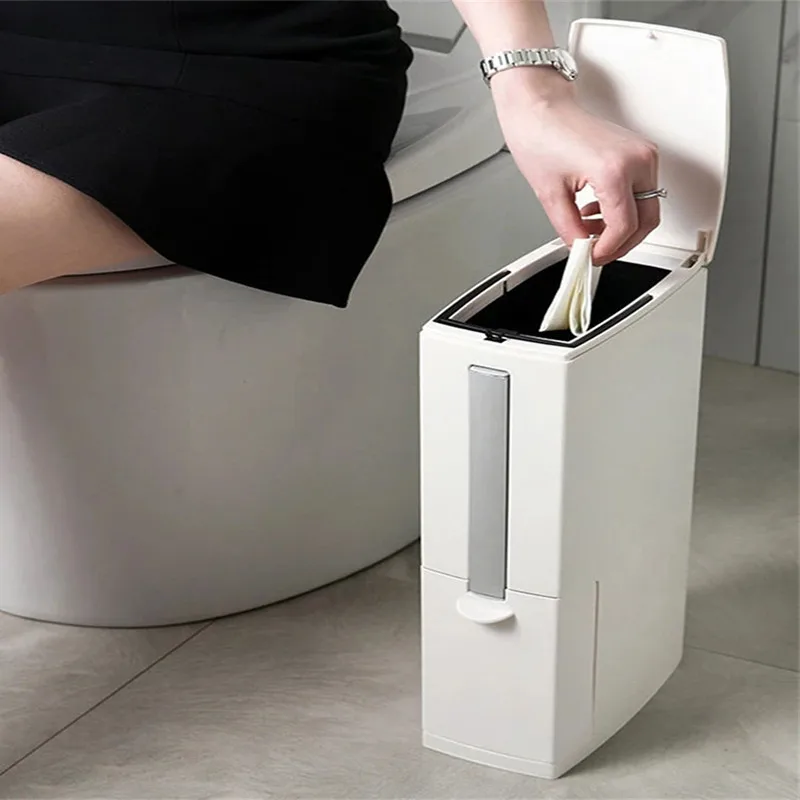 

Узкая мусорная корзина, пластиковая мусорная корзина для ванной комнаты с щеткой для туалета, Кухонное ведро для мусора, корзина для мусора,...