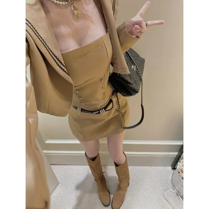 Зимний французский коричневый студенческий стиль новый комплект из 3 предметов