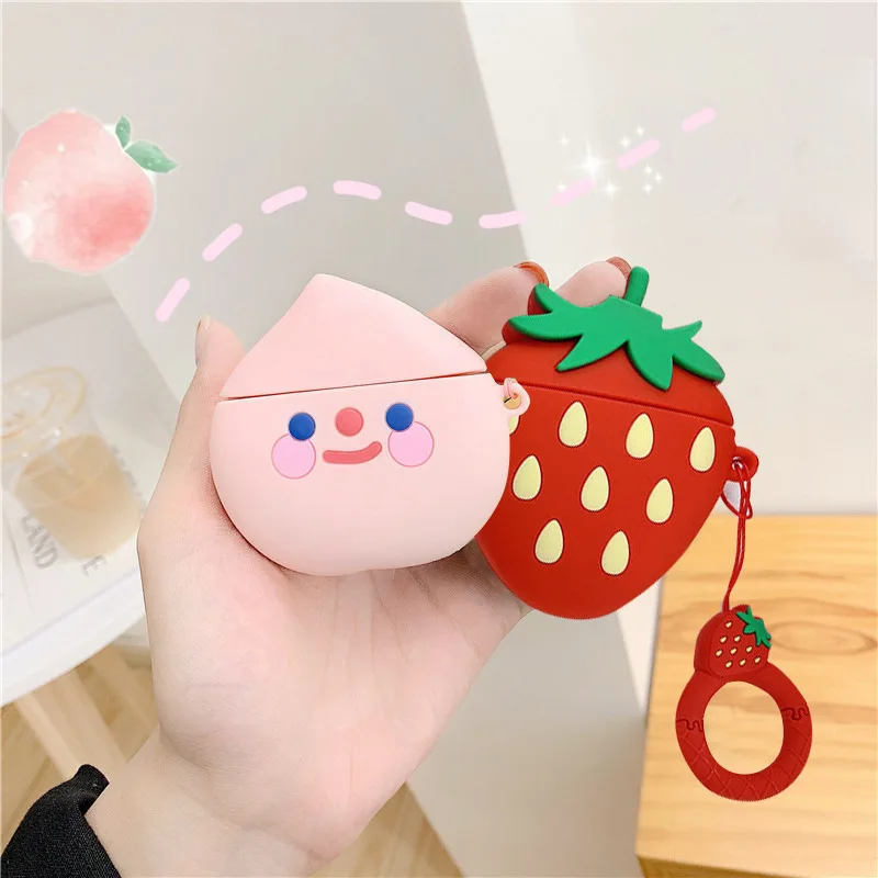 

1Pc Cute Strawberry Peach Earphone Case For Airpods Pro Airpods 1/2 Wireless Bluetooth Silicone Earphone Cover Box Shell