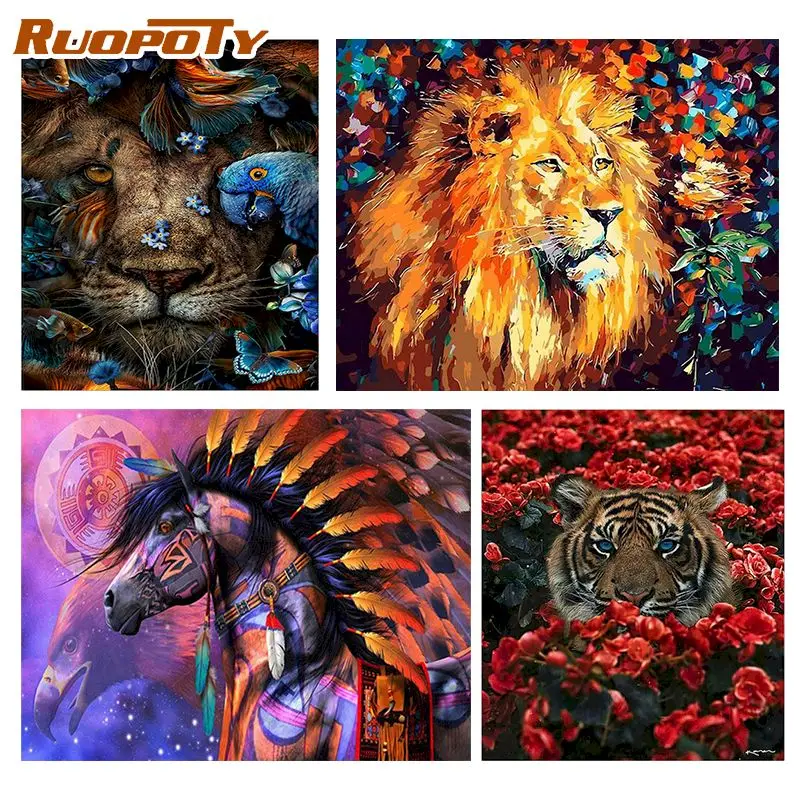 

RUOPOTY DIY Painting By Numbers Coloful Animals Drawing On Canvas Painting By Number Painting Unique Gift