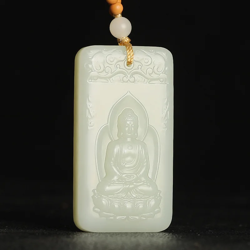 Фото Ювелирные изделия из натурального нефрита Hetian Jade Shuanglong Benming Buddha Dayi Tathagata Подвеска №1