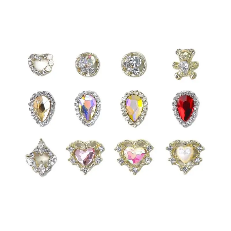 100pc Alloy Loving Heart Shaped Nail Decorations 3D Luxury Diamond Gilding Charms Glitter Hearts Shape Rhinestones Nail Supplies enlarge