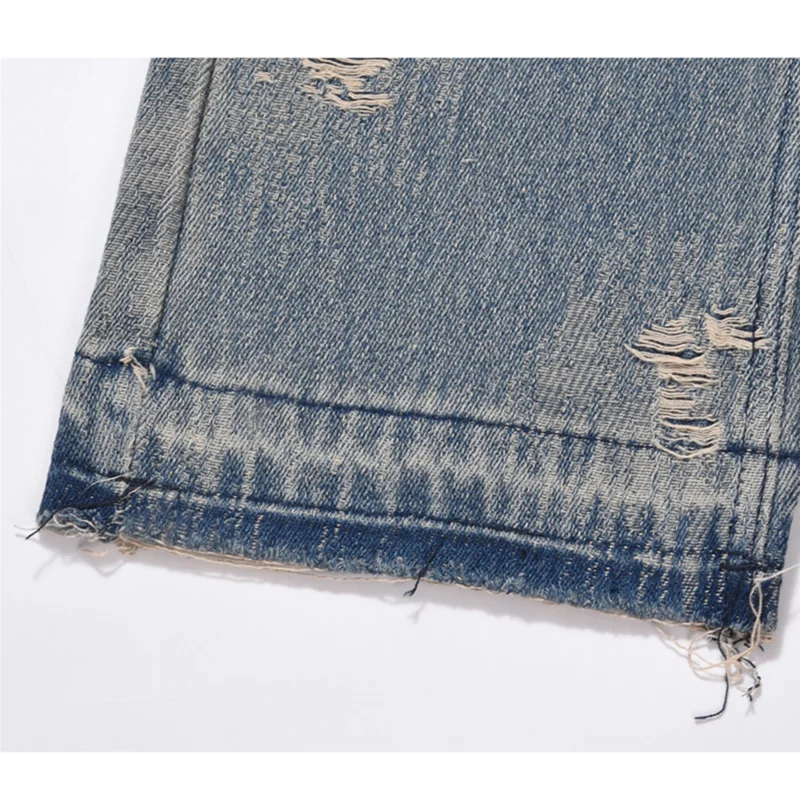 Streetwear Men 2022 Fashion New Pattern Vintage Recreational Blue Jeans Loose Straight Cylinder Ripped Trousers Autumn Female