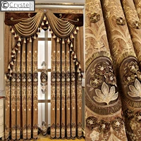 curtains for living dining room bedroom european style coffee color chenille villa embroidered luxury valance windows lace