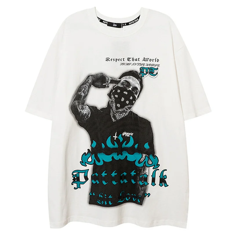 

Summer Gothic Streetwear Men Oversized T Shirt Letter Figure Print Hip Hop Short Sleeve Tops 2022 Harajuku Punk Cotton T Shirts
