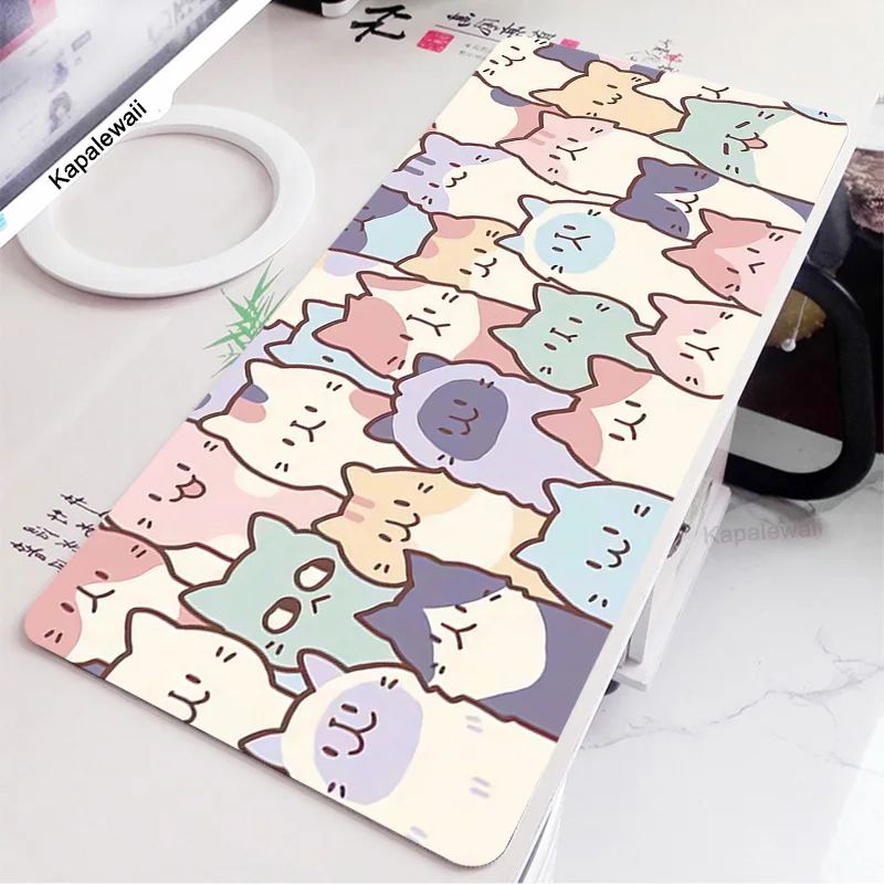 Cute Cat Gaming Mouse Pad XXL Large 100x50cm Deskpad Computer Gamer Keyboard Laptop Mouse Mat White Desk Mats for PC Mause Pad