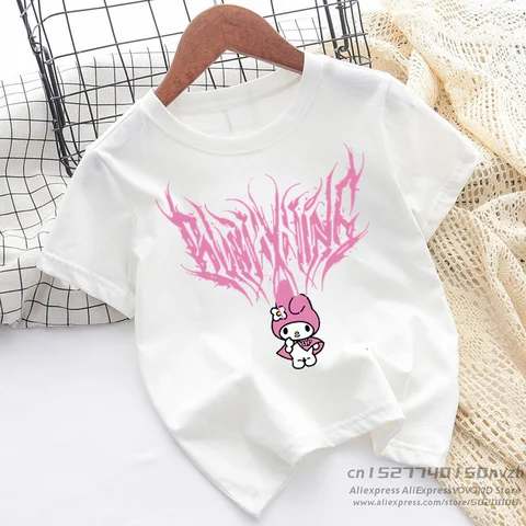 Готическая Черная футболка с рисунком рубита из аниме, топы с забавным мультяшным рисунком для мальчиков и девочек, футболка для маленьких детей, уличная одежда в стиле рок