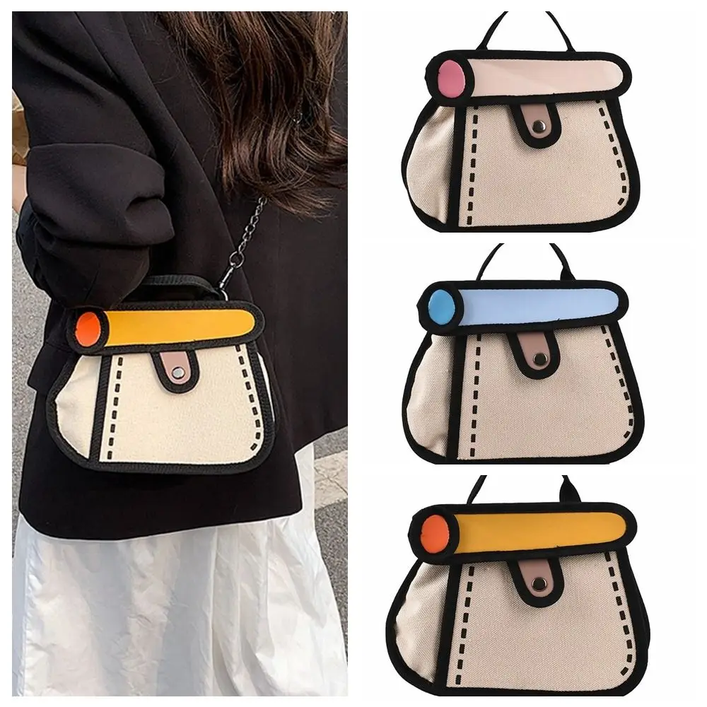 

Personality Simple Comic Crossbody Bag Cartoon Graffiti Canvas Chain Shoulder Bag Casual Students Handbag