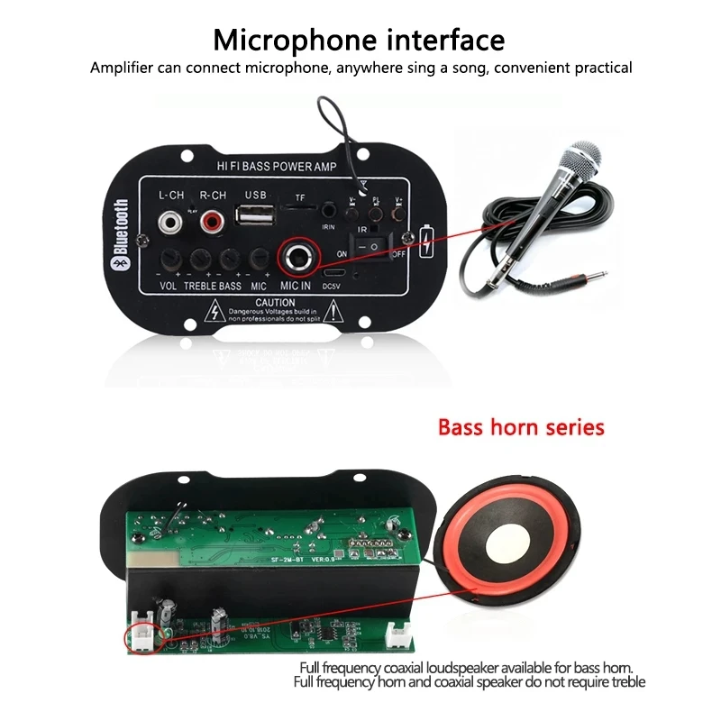 

5 Inch 7.4V/YS/Rechargeable / BT With MIC Power Amplifier Board TF Card, U Disk Play MP3 Music Power Amplifier Board