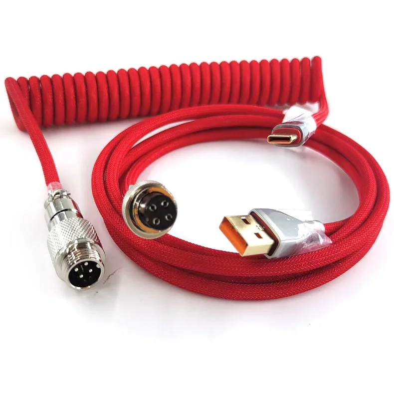 

Pro custom double-Sleeved detachable Aviator coiled cable USB C to USB A type C gaming mechanical accessories keyboard cable