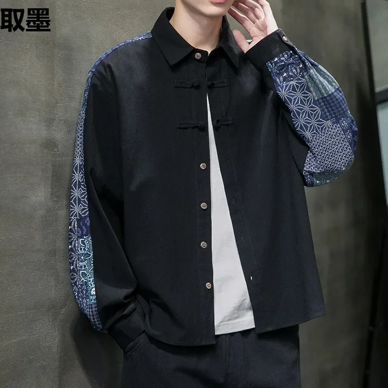 Свободный крой плюс размер мужская куртка в китайском стиле рубашка молодежный