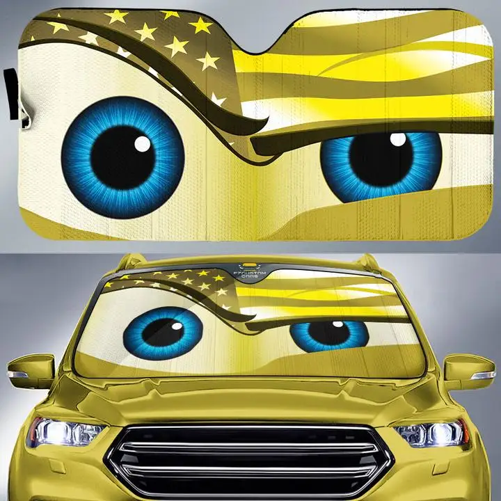 

Drop Ship Sunshade Yellow USA Flag Eyes Cartoon Car Windshield Sunshad Foldable Auto Interior Decor Keep Your Vehicle Cool UV