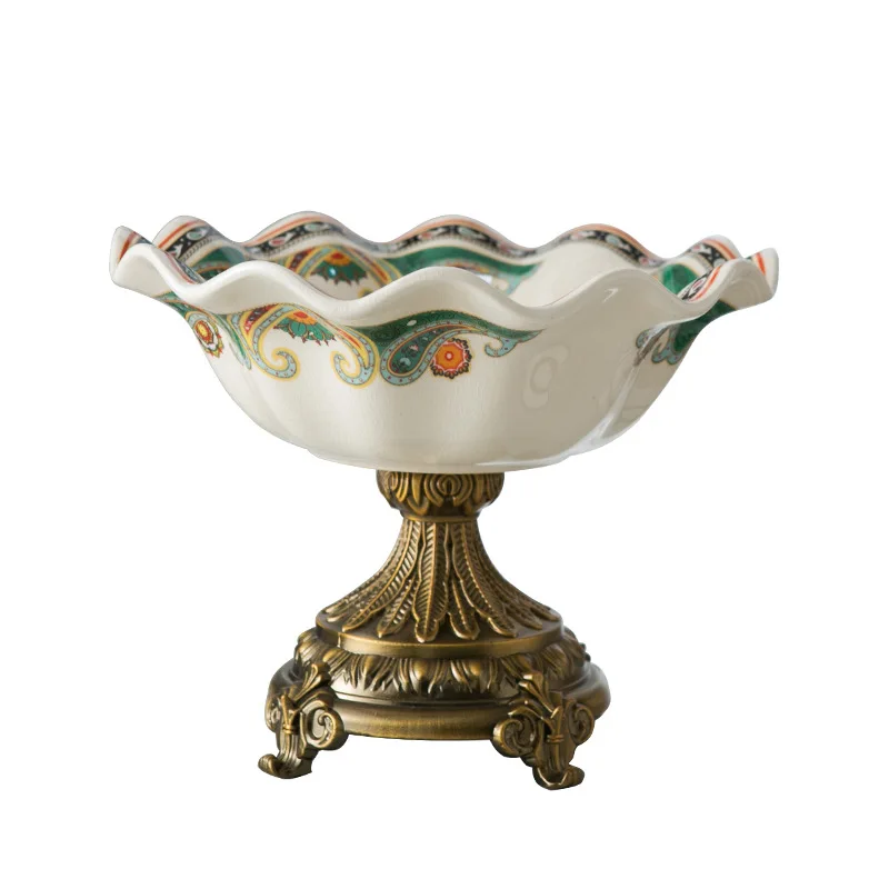 

European-Style Ceramic Fruit Plate Living Room Retro American Household Dried Fruit Tray Creative Goblet Wave Fruit Bowl