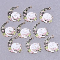 10pcs moon flower cat enamel charms for jewelry making supplies anime pendant charm diy necklace earrings findings pendants gift