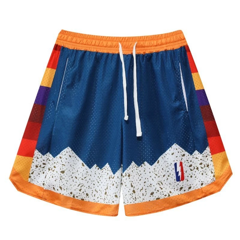 2023 New Basketball Shorts Outdoor Sports Fitness Beach Pants Spliced Printed Elastic Drawstring Waistband Training Ventilation