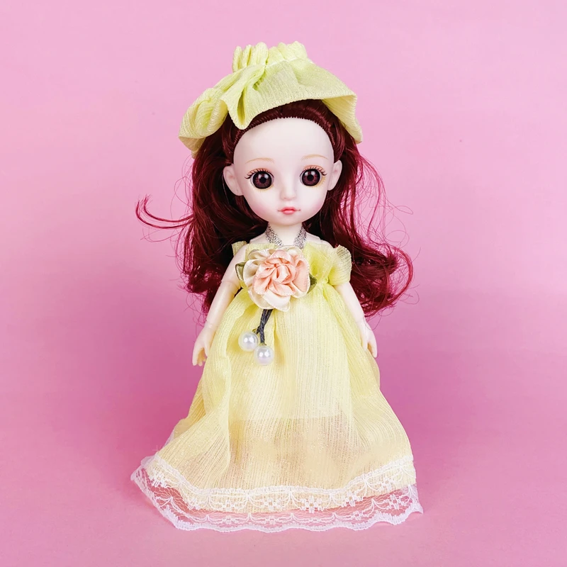 

Mini BJD 16cm Doll 13 Movable Joint Girl Baby 3D Big Eyes Fashion Dolls 1/12 Beautiful DIY Toy Doll with Clothes Dress Up Gift