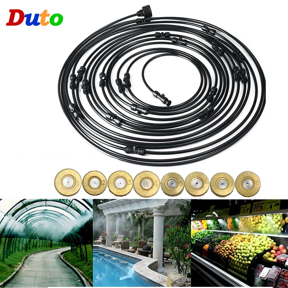 

20FT (6M) Misting Line 6Brass Mist Nozzles 0.1mm-0.8mm Outdoor Mister for Patio Garden Greenhouse Trampoline waterpark Cooling