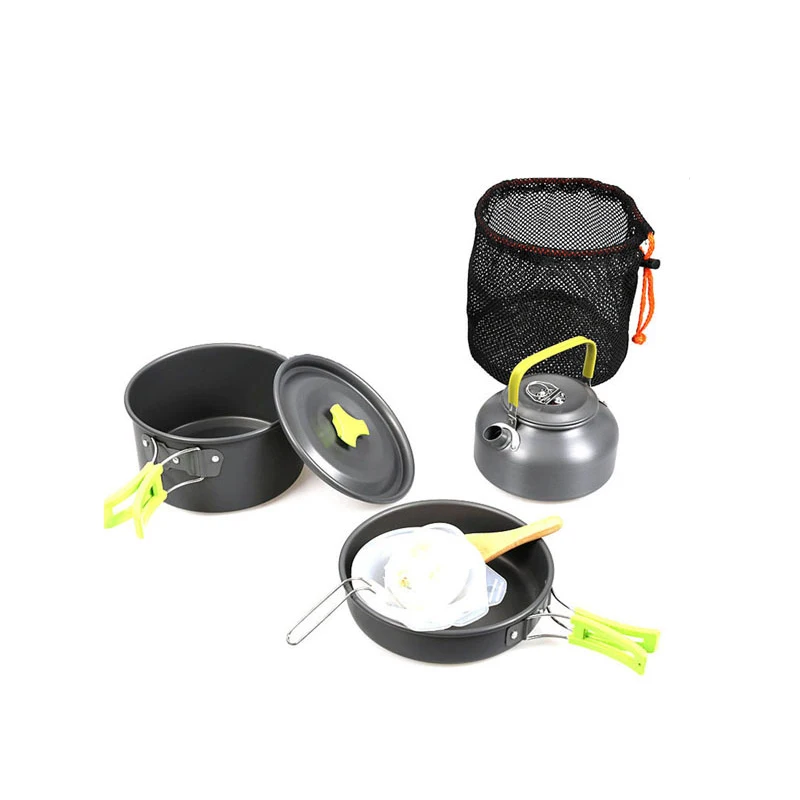 Camping Cookware Kit Outdoor Aluminum Cooking Set Water Kettle Pan Pot Travelling Hiking Picnic BBQ Tableware Equipment
