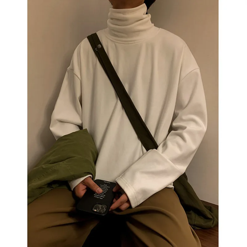 Зимняя бархатная футболка Мужская теплая модная повседневная с высоким воротом