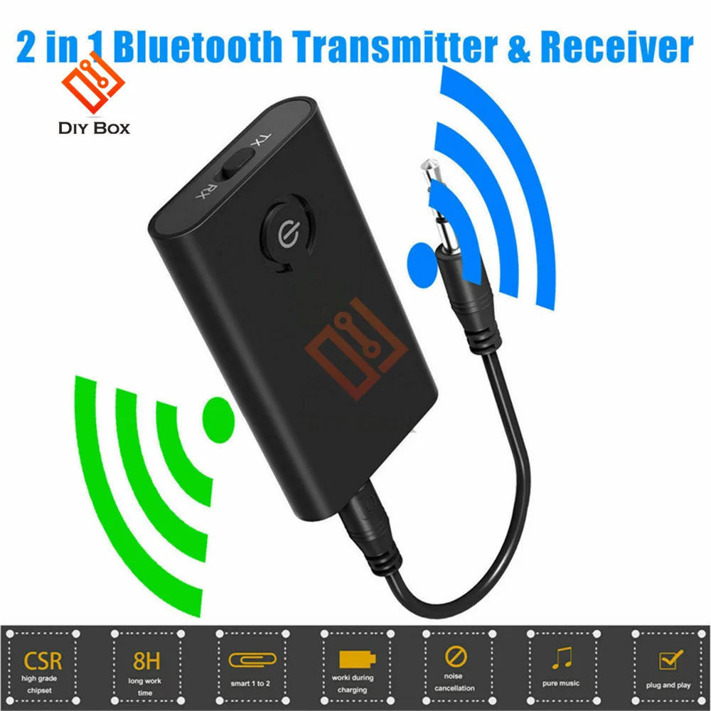 2 in 1 Wireless Bluetooth 5.0 Transmitter Receiver Chargable for TV PC Car Speaker 3.5mm AUX Hifi Music Audio Adapter