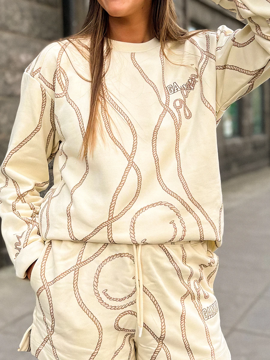 

Свитшот женский с принтом веревки, хлопковый пуловер с длинным рукавом, топ в винтажном стиле, Повседневная модная толстовка, весна-осень 2022