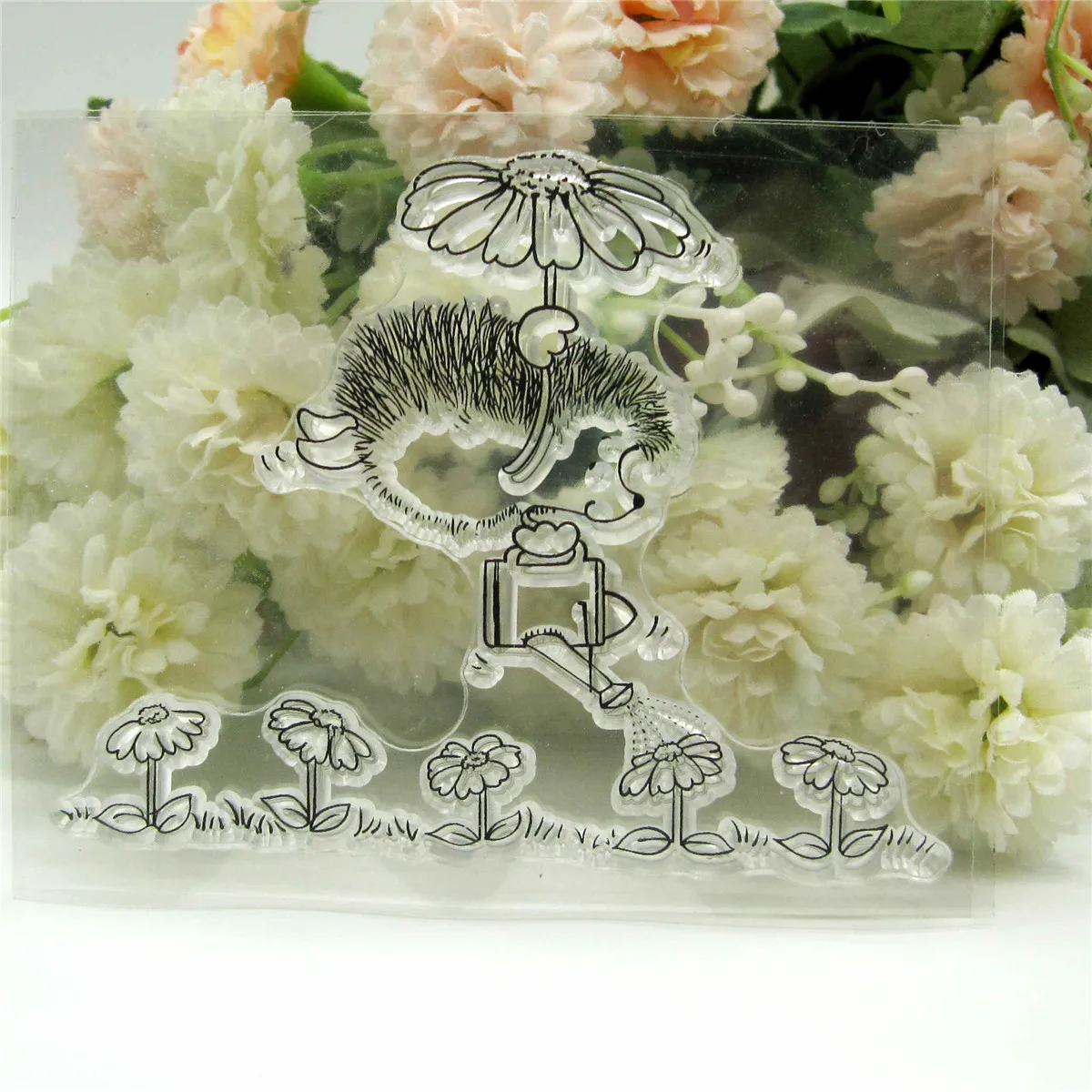 Прозрачный силиконовый штамп и металлический лист с рисунком ежика и водными цветами для скрапбукинга «сделай сам», фотоальбом с милым рисунком