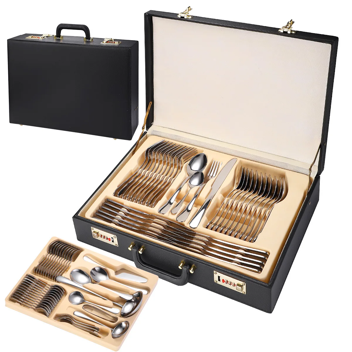 

Luxury Gold Knife Fork Spoon Set Dinnerware Set Hiking Travel Cutlery Tableware Kitchen Camping Vajilla Flatware Set Gift