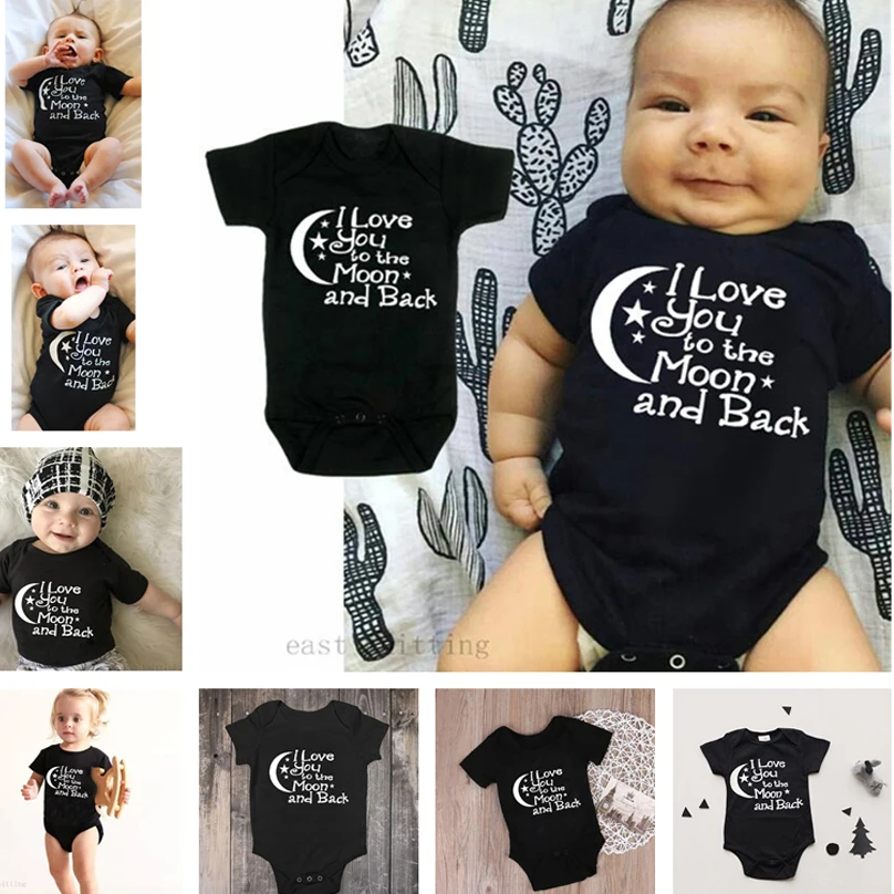 

Baby Bodysuit Boys Girls Clothing I Love You To The Moon And Back Black Newborn Baby Playsuits Clothes Bodysuits 0-24 M