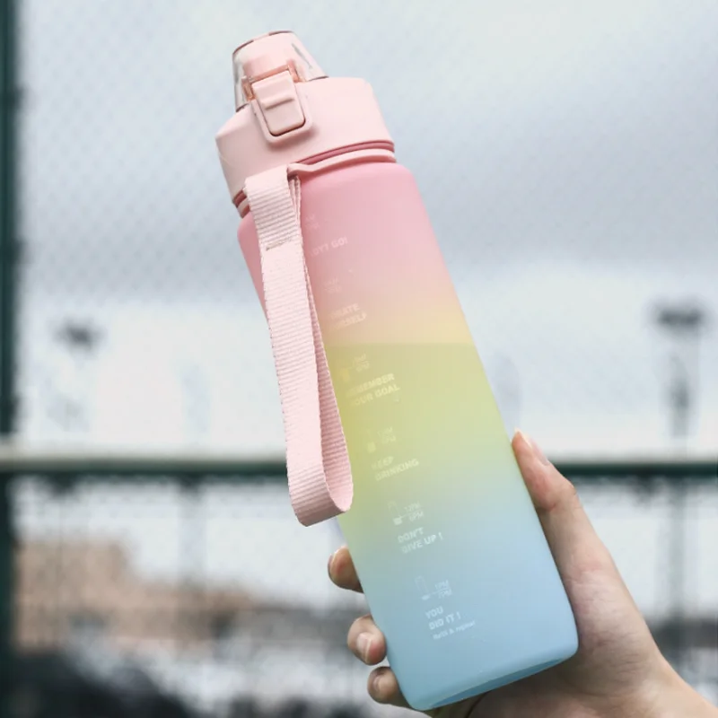 

1L Large Capacity Gradient Straw Water Bottles Sports Graduated Drinking Cup Portable Outdoor Fitness Water Bottle Drinkware New