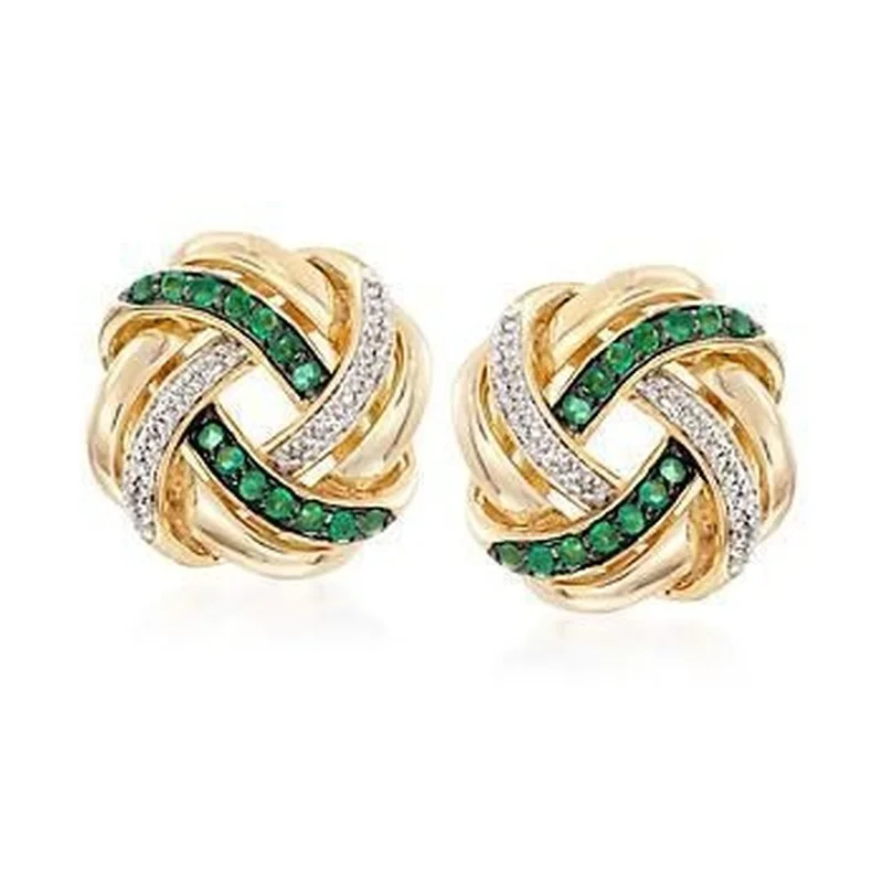 Модные золотые серьги для женщин с бриллиантами зеленые и белые ажурные из