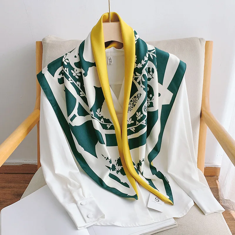 

Floral Silk Feeling Scarf Square Neck Wraps Hijab Shawls Lady Foulard Head Bands Elegant Spring Summer Scarves Women Bandana