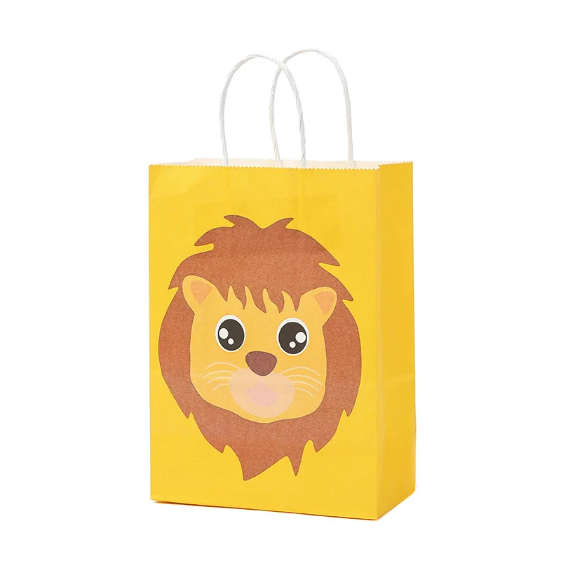 12/24/48pcs Creative Cartoon Gift Bags Cute Animal Handbag Cute Lion Tiger Elephant Pattern Kraft Paper Shopping Bag with Handle