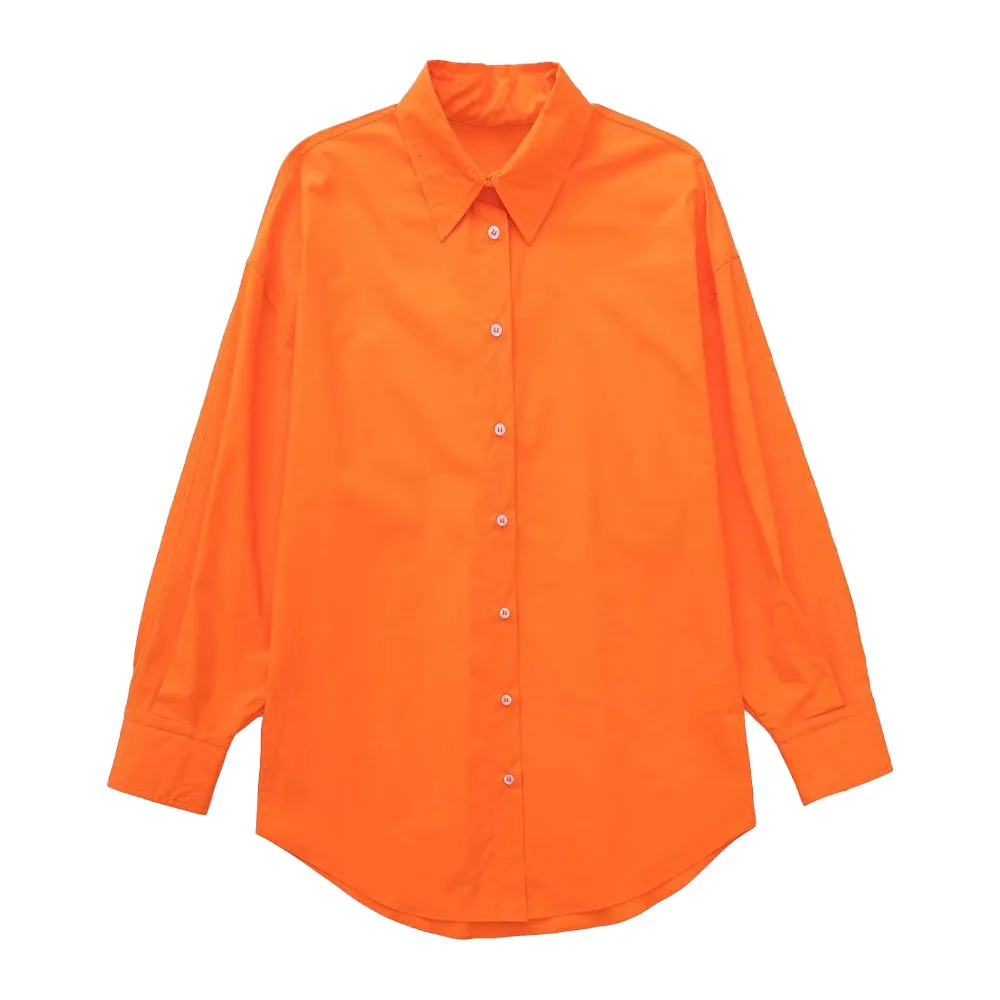 

Women's 2022 Fashion New Loose Poplin Shirts Casual Button Down Vintage Long Sleeves Solid Color Female Chic Tops Mujer