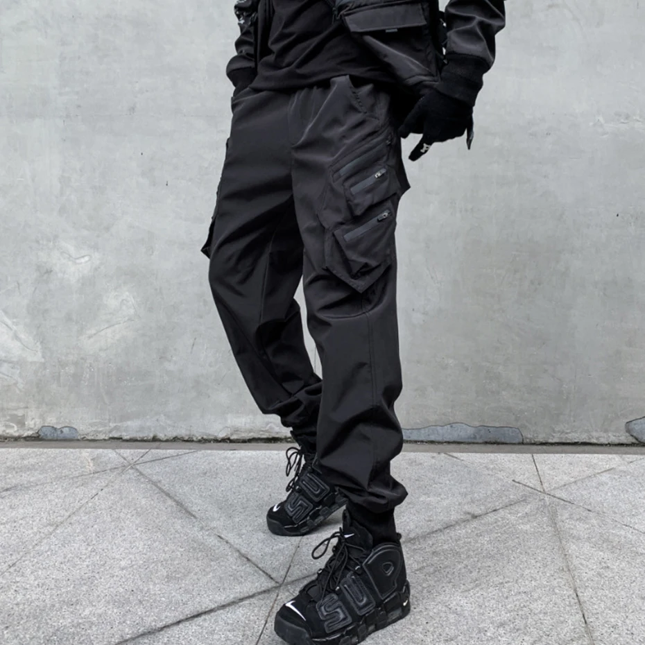 

Techwear Joggers Men Multi Pockets Cargo Pants Elastic Waist Black Loose Casual Sweatpants for Male