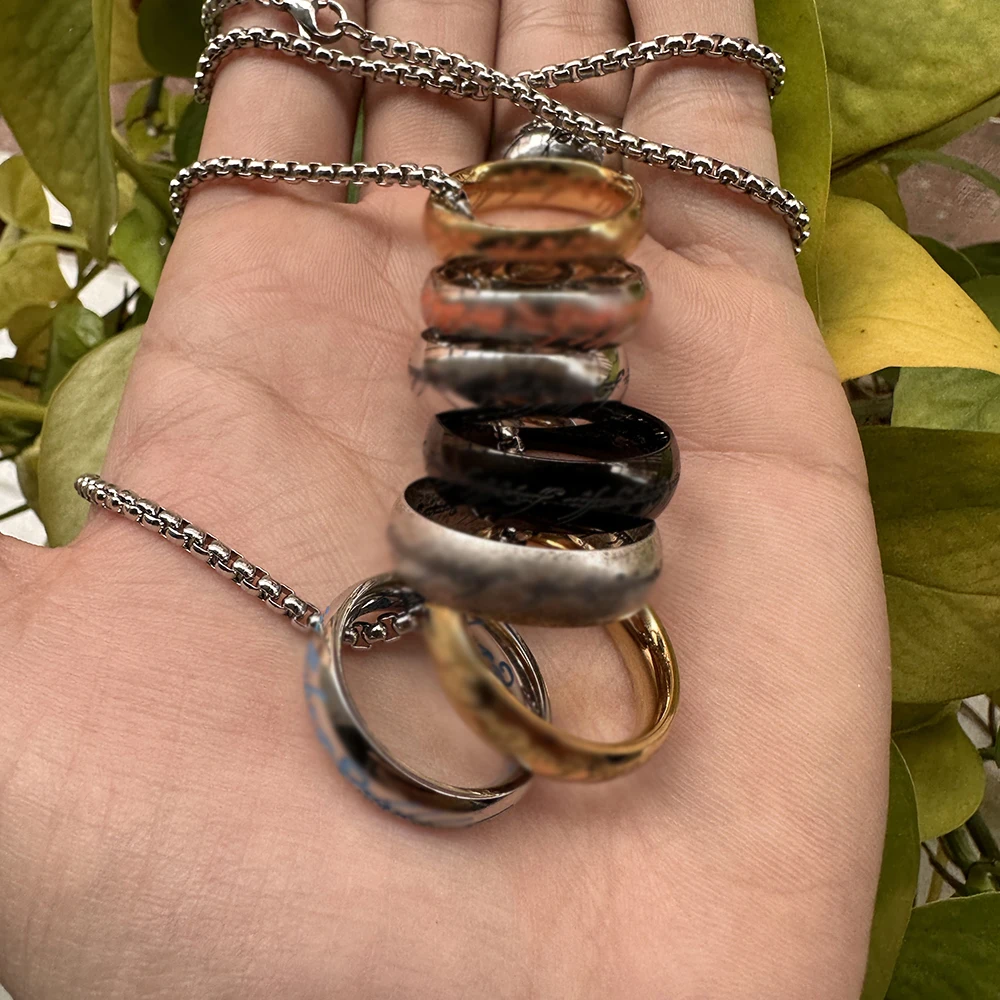 New Simple Stainless Steel Gold Color Plated Laser Carved Ring 3D Vacuo Hand Feeling Rings Fashion Vintage Male Jewelry Gifts