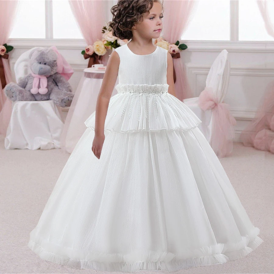 

Длинное платье для девочек, белые платья подружки невесты для девочек, Детский костюм, цветочное детское платье принцессы, искусственное платье, свадебное платье для выпускного вечера