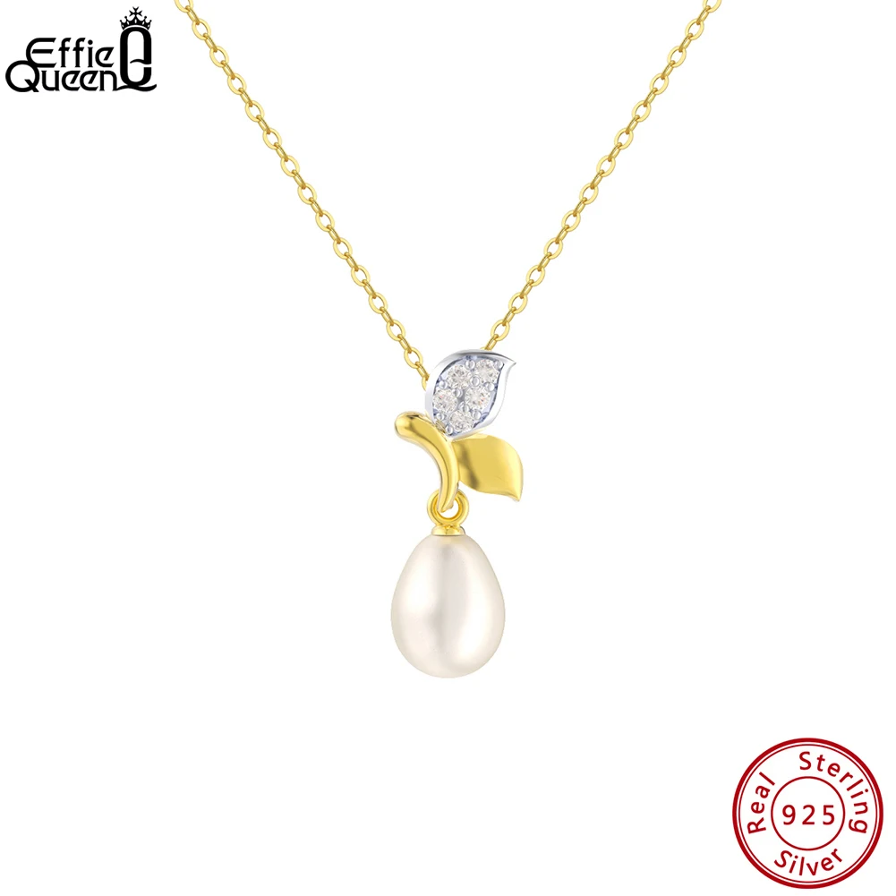 

EFFIE QUEEN Fashion 925 Sterling Silver Cherry Pendant Natural Freshwater Pearl Necklace for Women Girls Party Jewelry GPN43