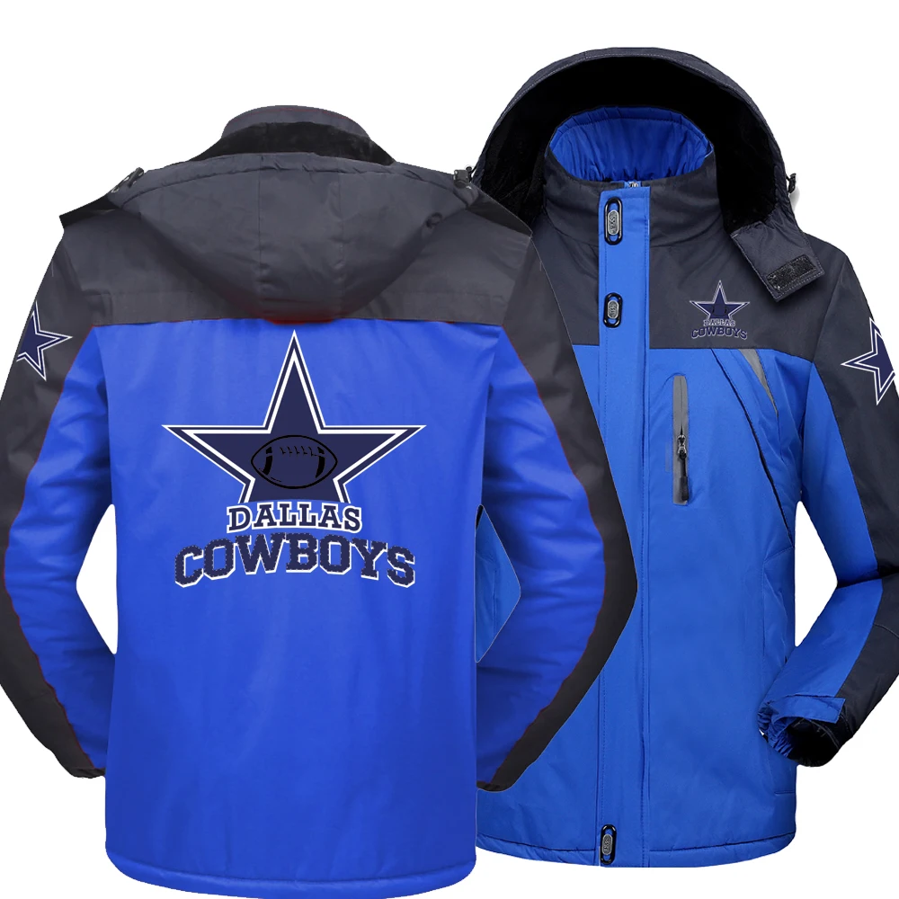 

2022 Winter Men's Windproof Hooded Jackets Thick Dallas Cowboys Logo Warm Coats Male Outwear Mountaineering Overcoat Windbreaker