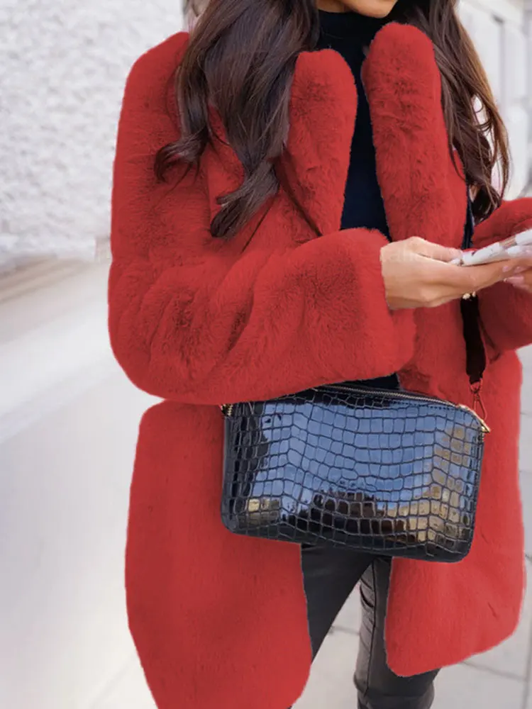 Women Winter Warm Faux Fur Coat Thick Women Middle -Long Overcoat Turn Down Collar Women Warm Female 2022 New