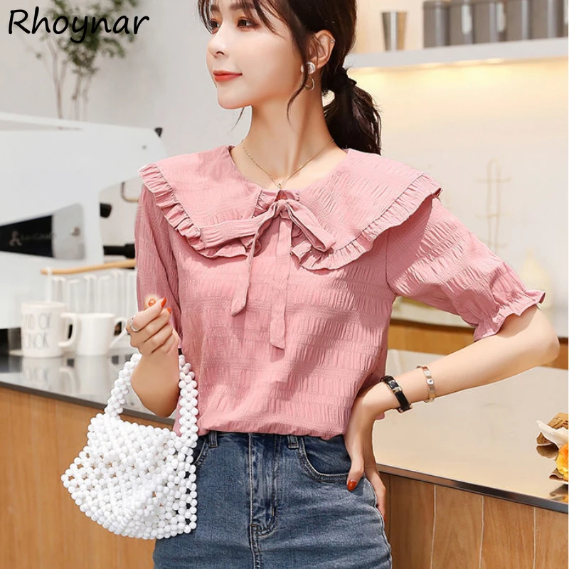 

Peter Pan Collar T-shirts Women S-3XL Sweet Preppy Kawaii Tops Girlish Vintage Harajuku 3-Colors Kpop Fashion Clothes Camisetas