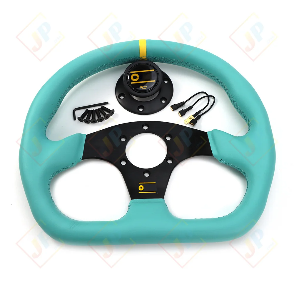 12 5-дюймовый 320-миллиметровый зеленый JDM Racing Sport D-образный кожаный руль для ремонта