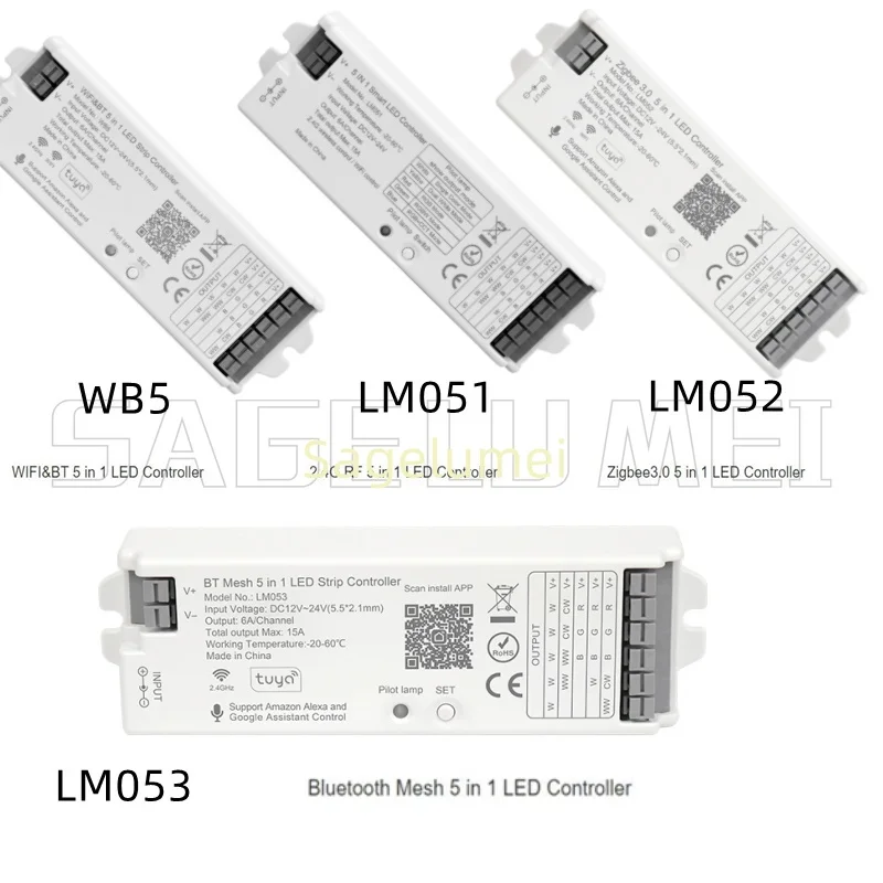 Фото Контроллер LED-лент WIFI BT WB5 2.4G RF LM051 Zigbee 3.0 LM052 Bluetooth Mesh LM053 для 5-в-1 одноканальных, двухцветных, RGB, RGBW, RGB+CCT лент №2
