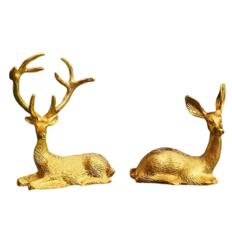 

Elk Deer Statue 2pcs 3D Nordic Geometric Elk Statue Electroplated Seated And Standing Elegant Lucky Deer For Living Room