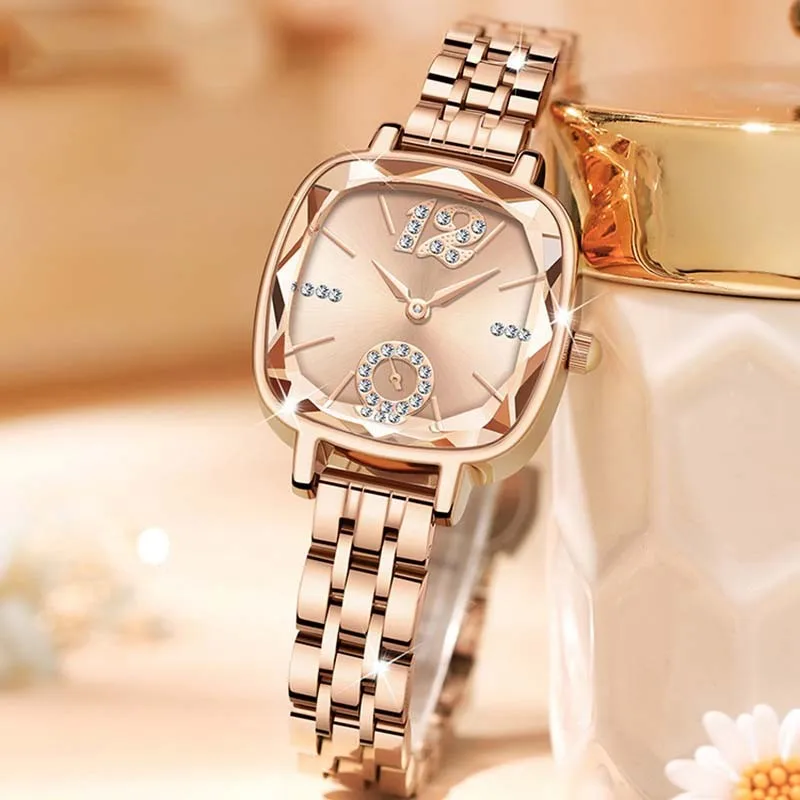 High Quality Cut Glass Square Dial With Diamond Inlaid Waterproof Women's Watch, A Great Gift For Elites