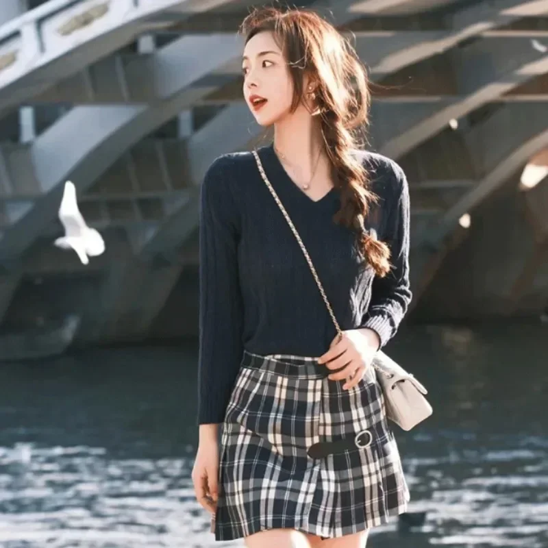 Вязаный топ повседневные короткие пуловеры женский свитер с v-образным вырезом