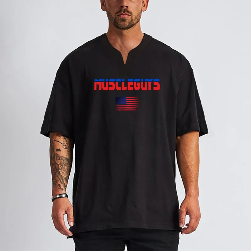 

Men's Summer Loose Korean Streetwear men tops Youth Fashion casual V-neck Cotton T-shirt Oversized Short-sleeve graphic t shirts