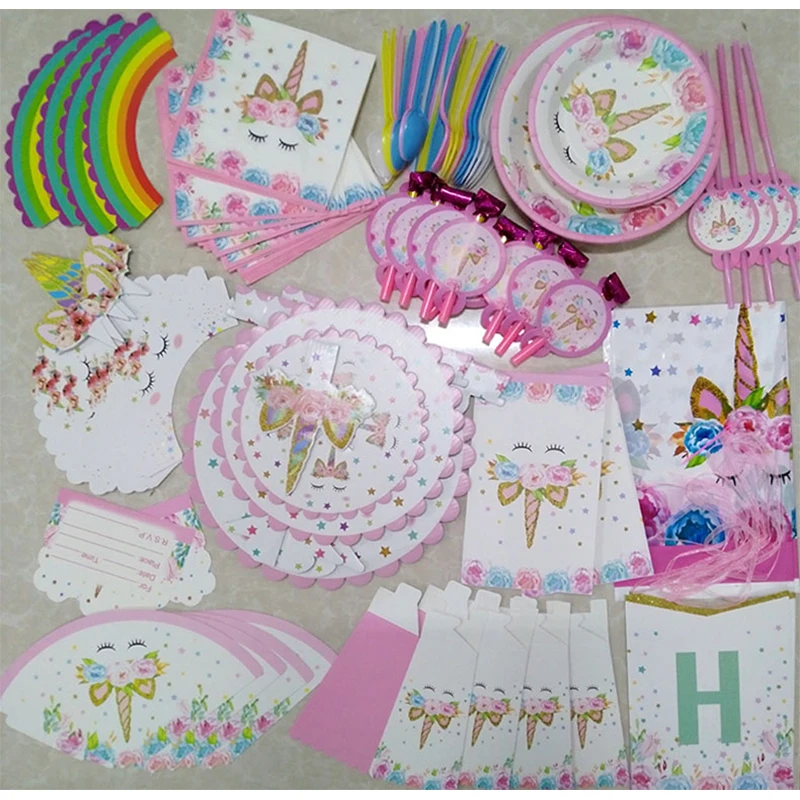 

Детская подставка в виде единорога, искусственное украшение, одноразовая посуда, бумажная тарелка для девочек, для детского дня рождения, товары для детской вечеринки