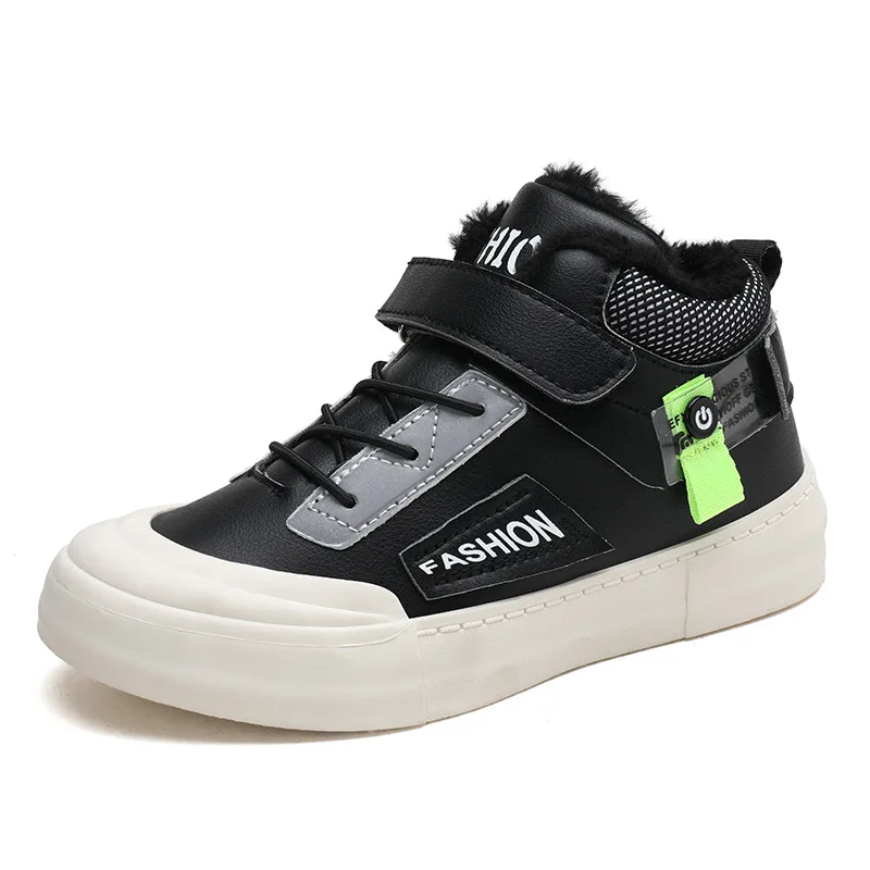 

Kids Flats Winter Tennis Fur Boots for Big Boys Children PU Leather Causl Shoes Warm Sneakers Size 28-40#,Rubber Sole A09