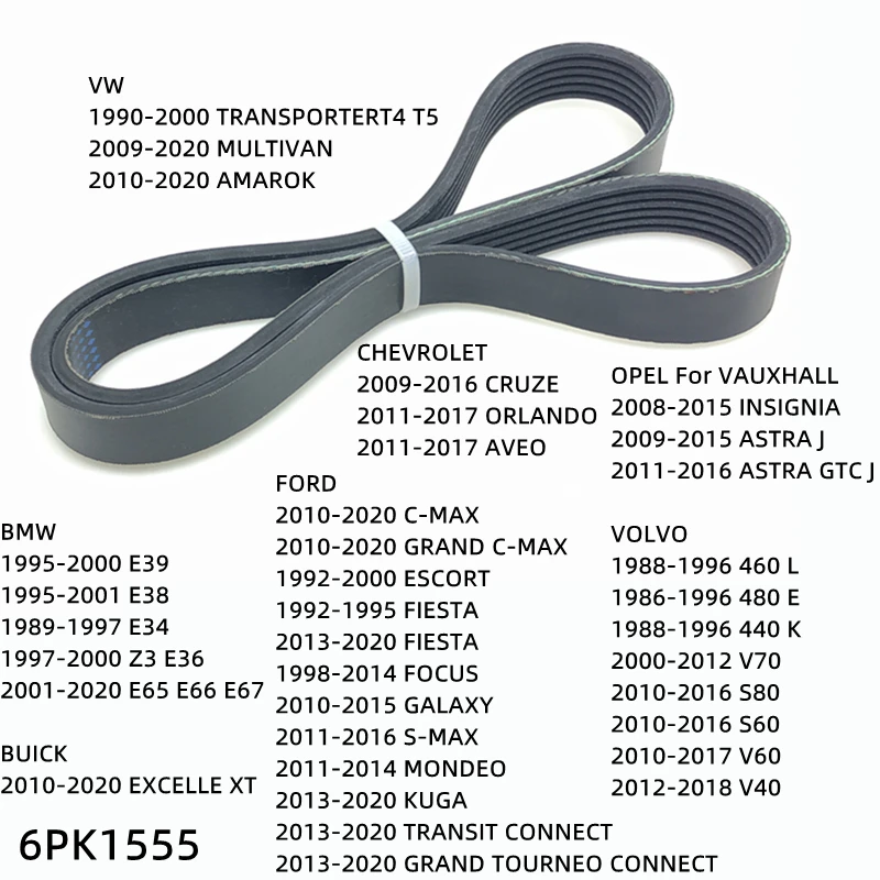 

6PK1555 Engine Air Conditioner Belt V-Ribbed Belts Drive For FORD GALAXY S-MAX MONDEO KUGA GRAND TOURNEO CONNECT TRANSIT